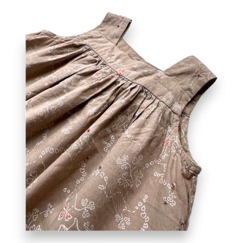 Bonpoint - Robe Marron À Fleurs Et Avec Perles Et Broderies - 12 Mois