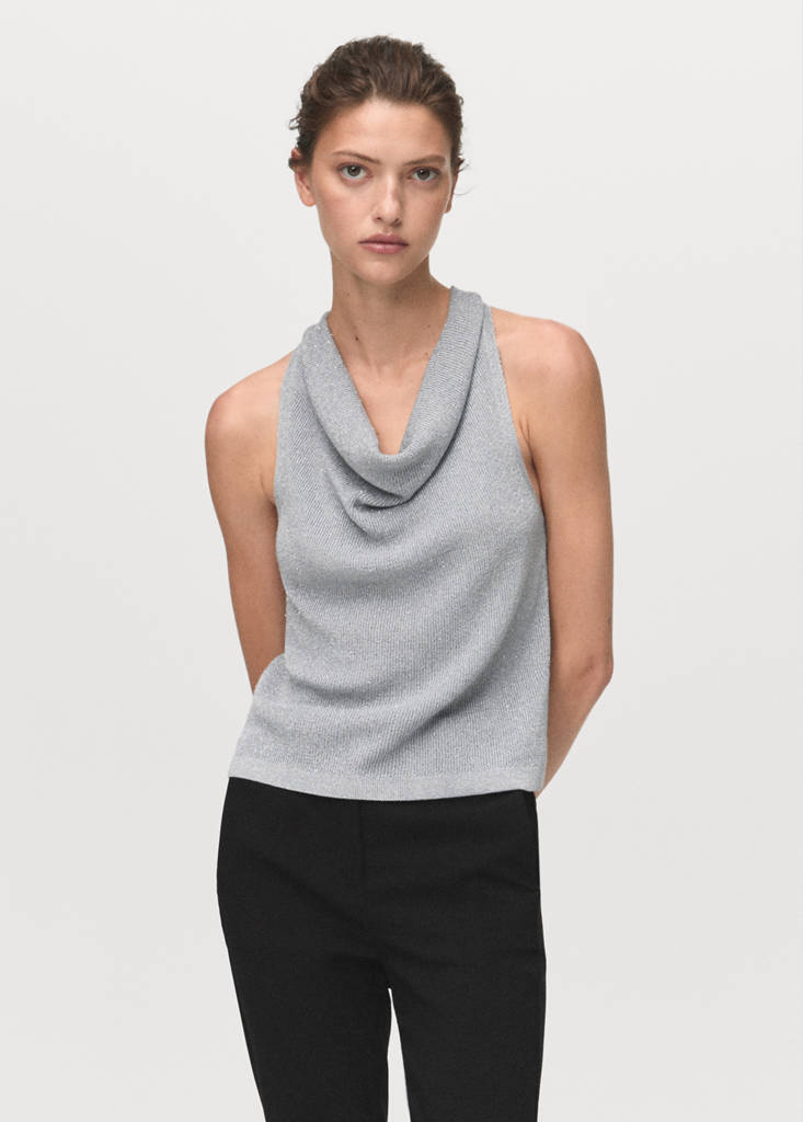 Top Maille Lurex Col Drapé