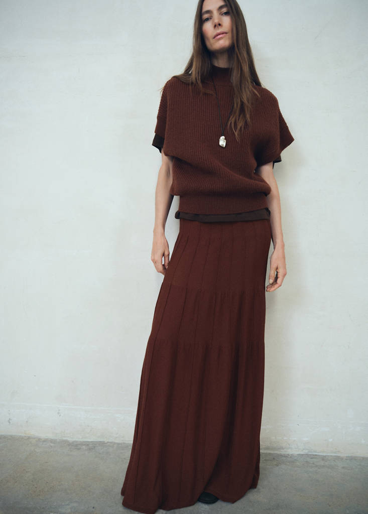 Jupe Longue En Maille Coutures
