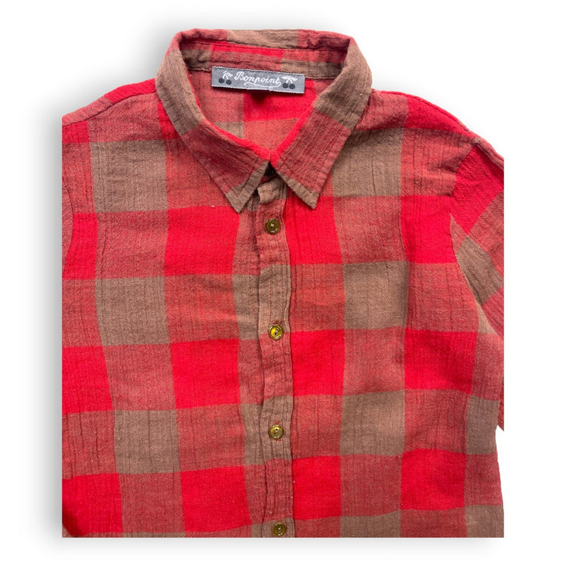 Bonpoint - Chemise À Carreaux Rouge En Gaz De Coton - 3 Ans