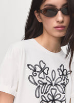 T-Shirt Coton Broderie À Fleurs