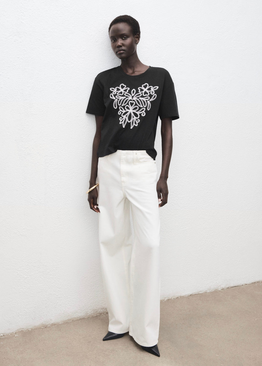 T-Shirt Coton Broderie À Fleurs