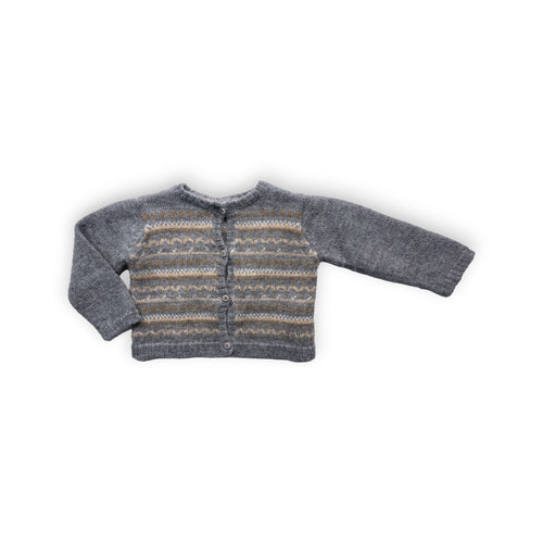 Bonpoint - Cardigan Gris En Laine À Motifs - 18 Mois