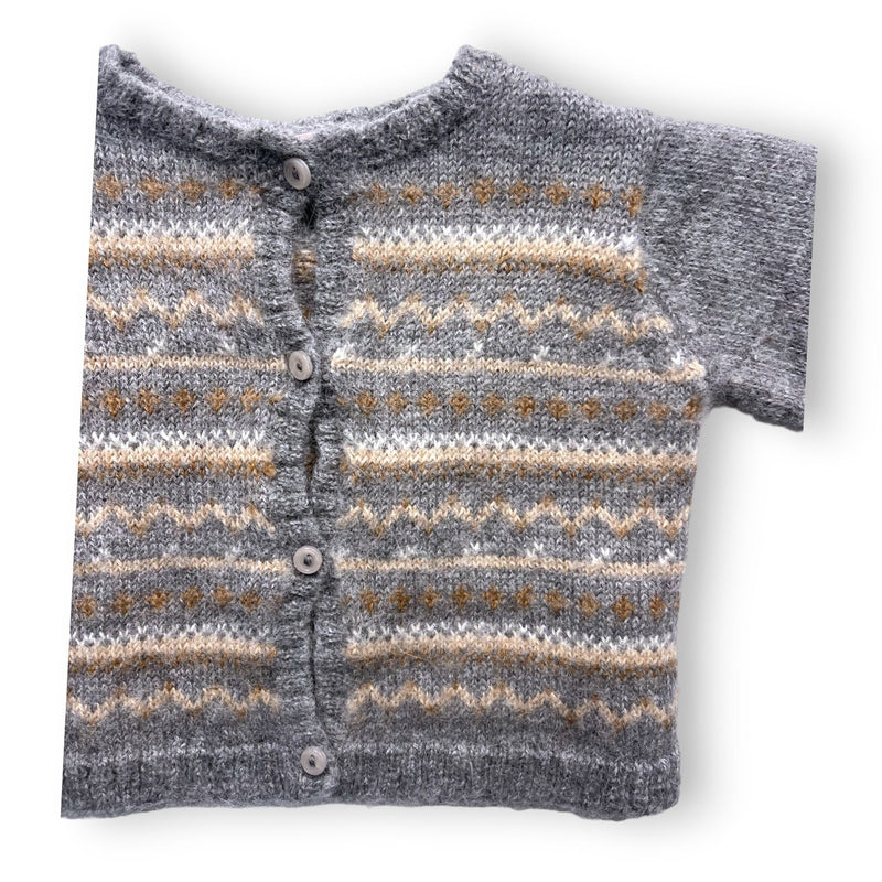 Bonpoint - Cardigan Gris En Laine À Motifs - 18 Mois