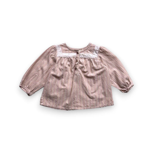 Bonpoint - Blouse Rose À Rayures - 12 Mois