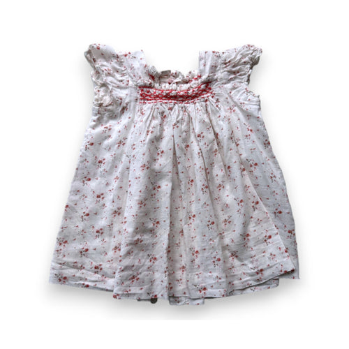 Bonpoint - Robe Blanche À Fleurs Roses - 6 Mois