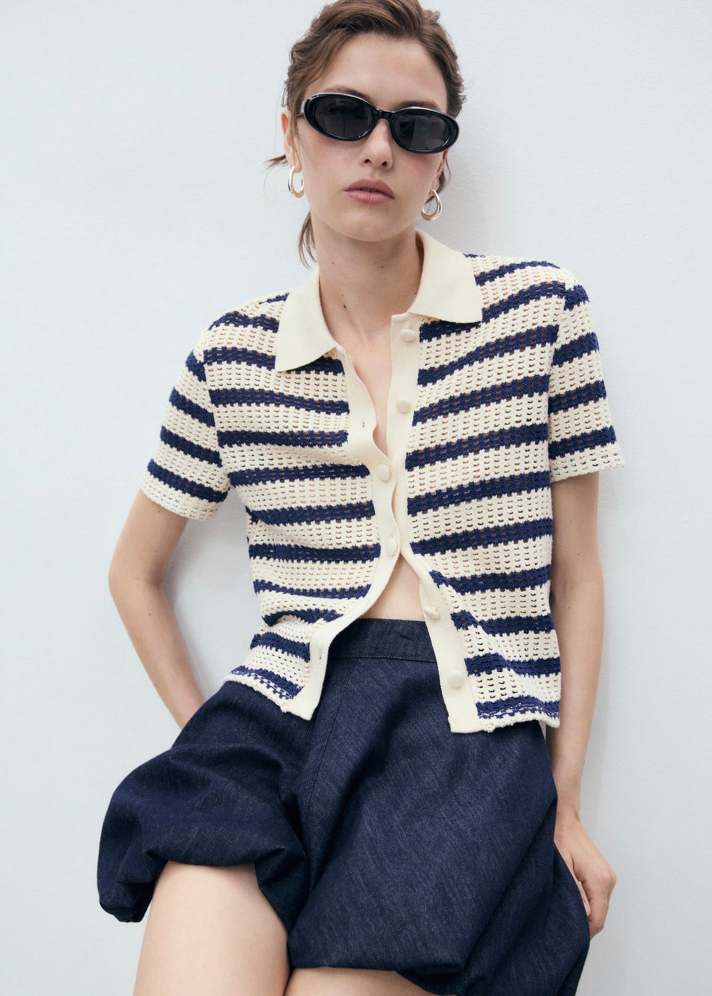 Cardigan Rayures Manches Courtes