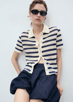 Cardigan Rayures Manches Courtes
