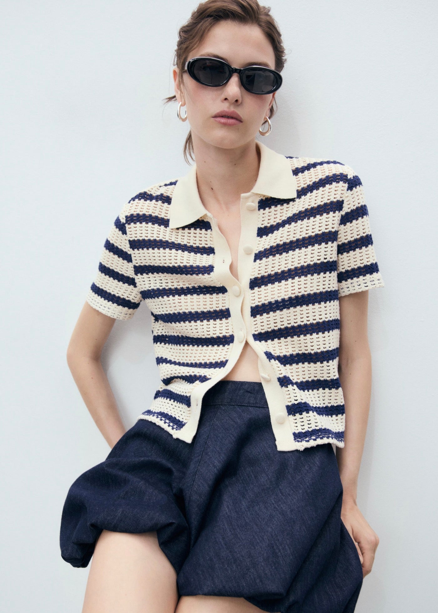 Cardigan Rayures Manches Courtes