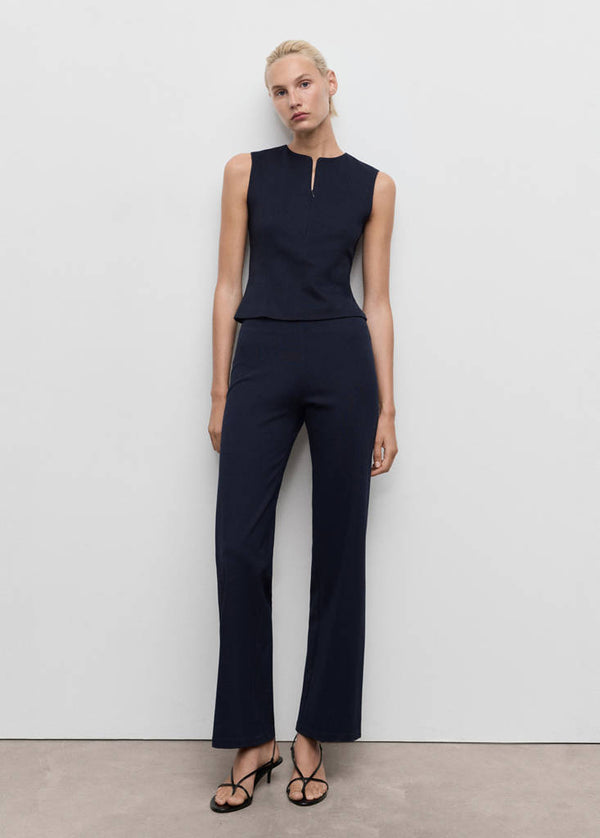 Pantalón Recto Con Cintura Elástica