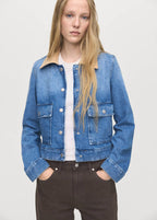 Veste En Jean Col Velours Côtelé
