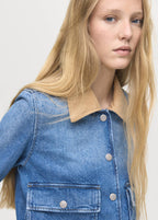 Veste En Jean Col Velours Côtelé