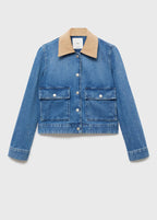 Veste En Jean Col Velours Côtelé