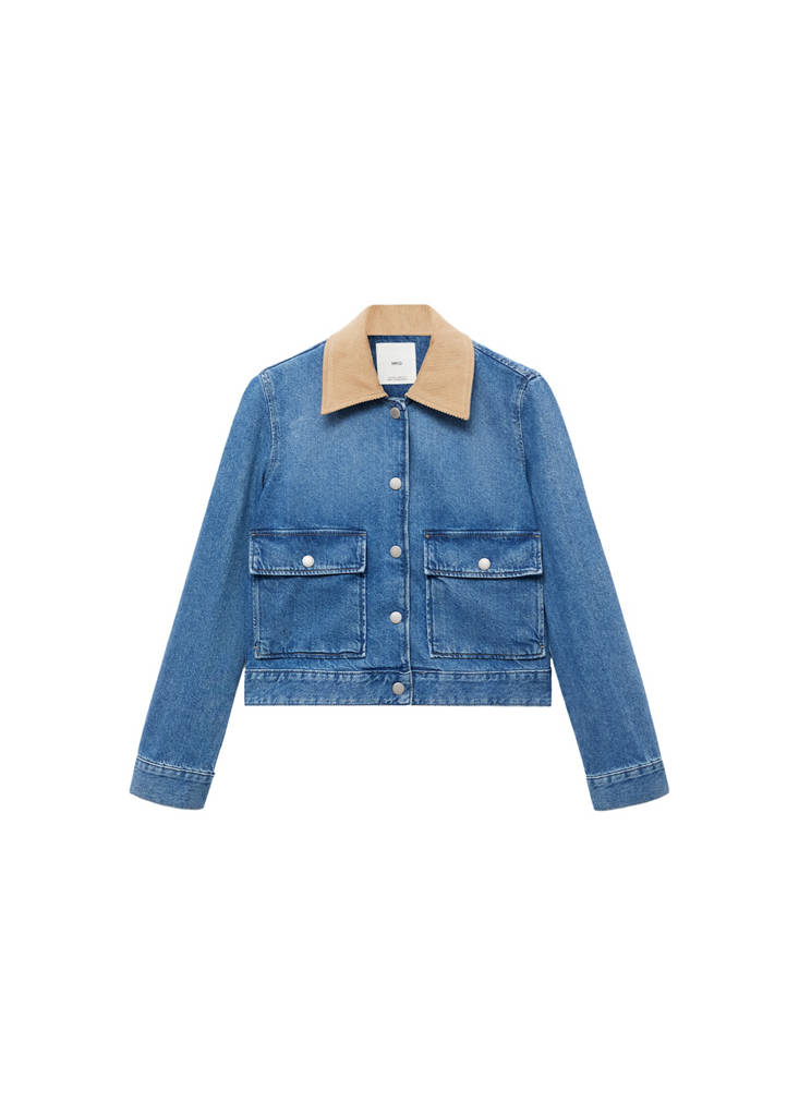 Veste En Jean Col Velours Côtelé