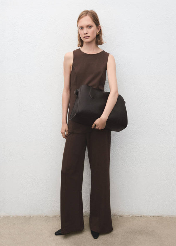Pantalon Wide Leg Taille Haute Avec Passants