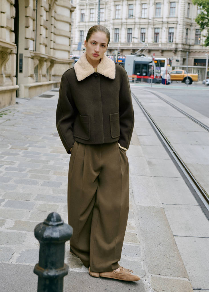 Pantalon Wide Leg À Pinces Taille Normale