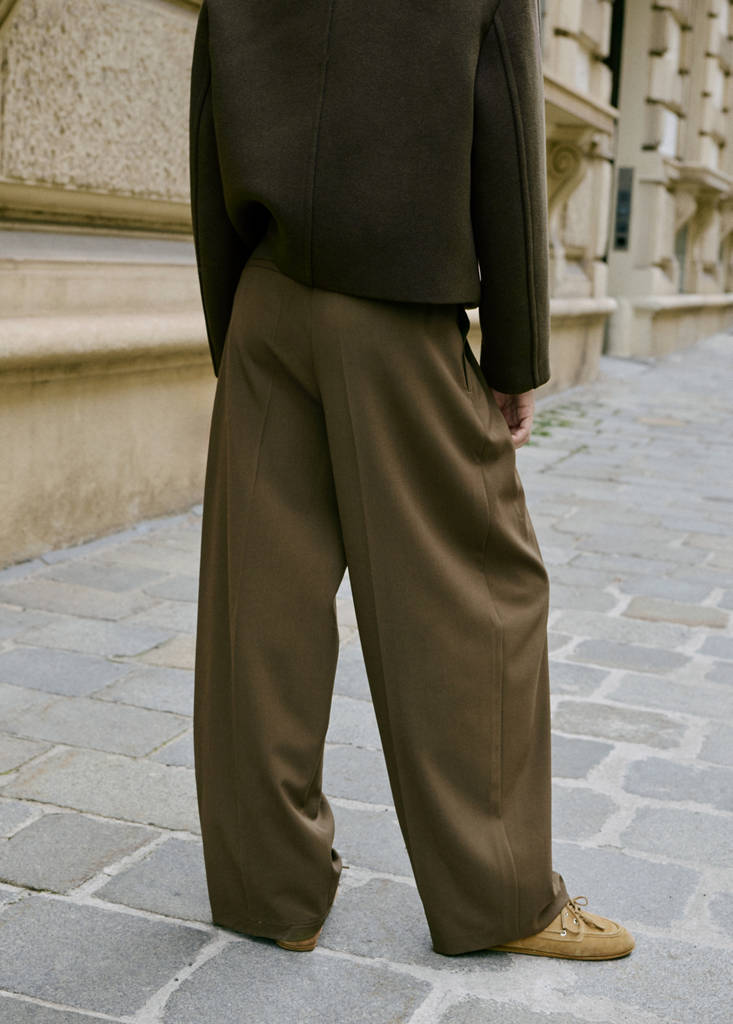 Pantalon Wide Leg À Pinces Taille Normale