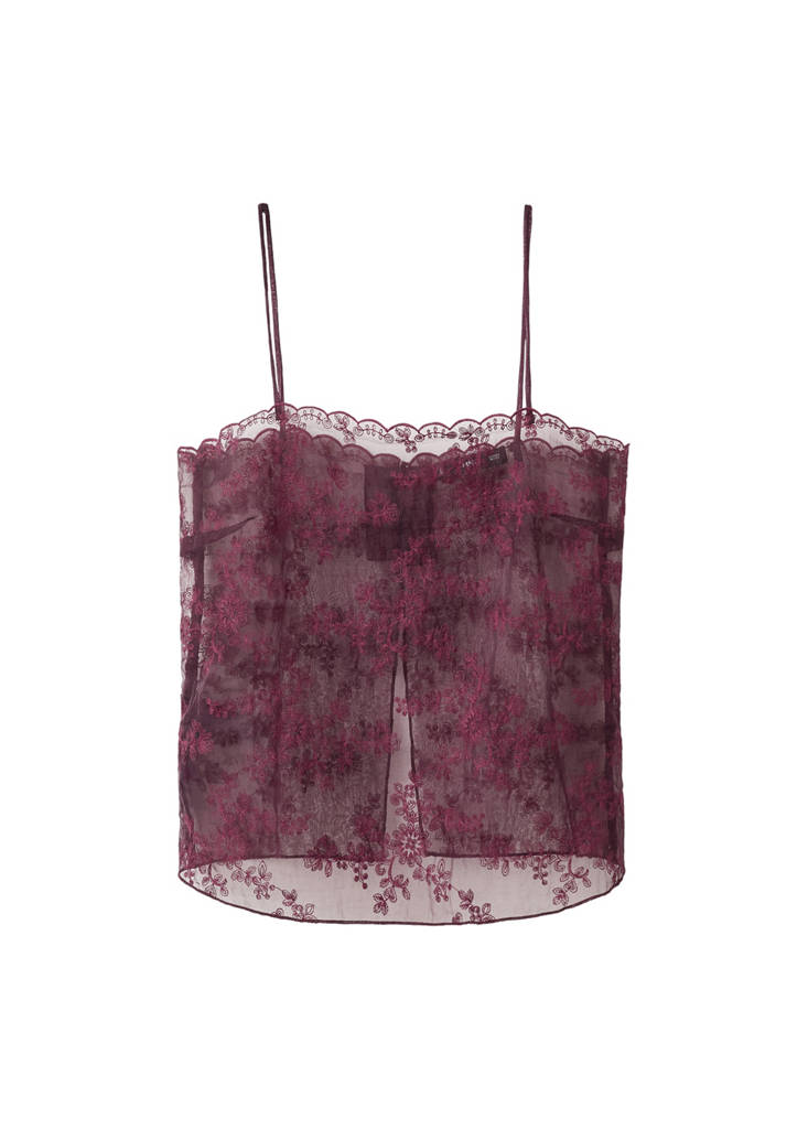 Top Brodé Semi-Transparent