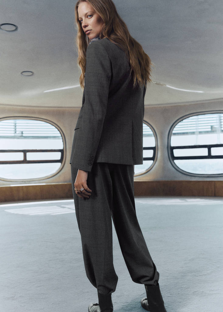 Pantalon De Costume À Carreaux Et Pinces