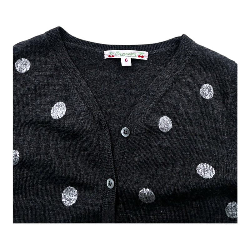 Bonpoint - Cardigan Gris À Pois - 6 Ans