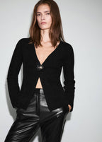 Veste En Maille Bouton Bijou