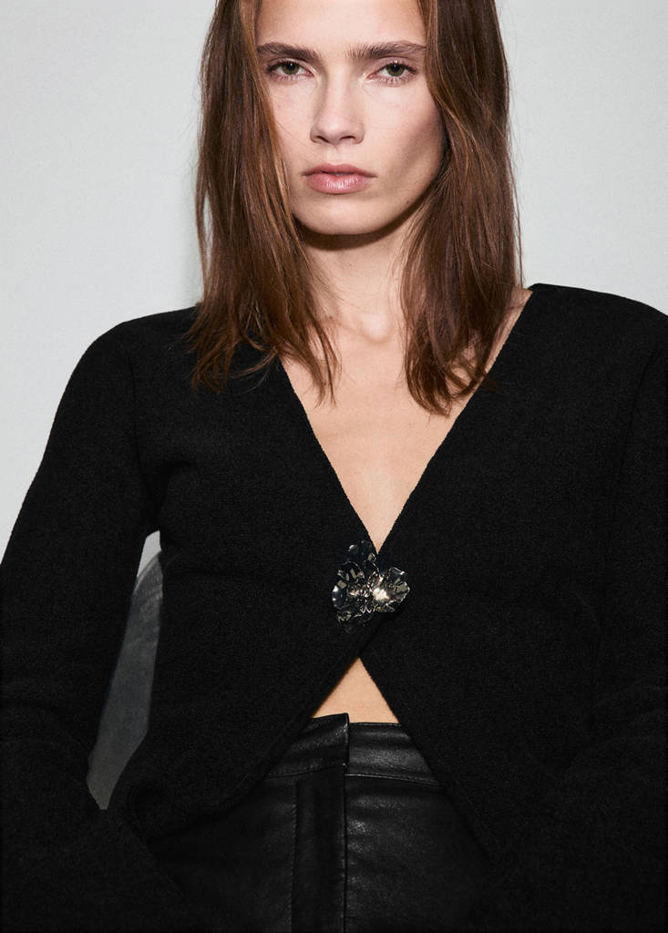 Veste En Maille Bouton Bijou