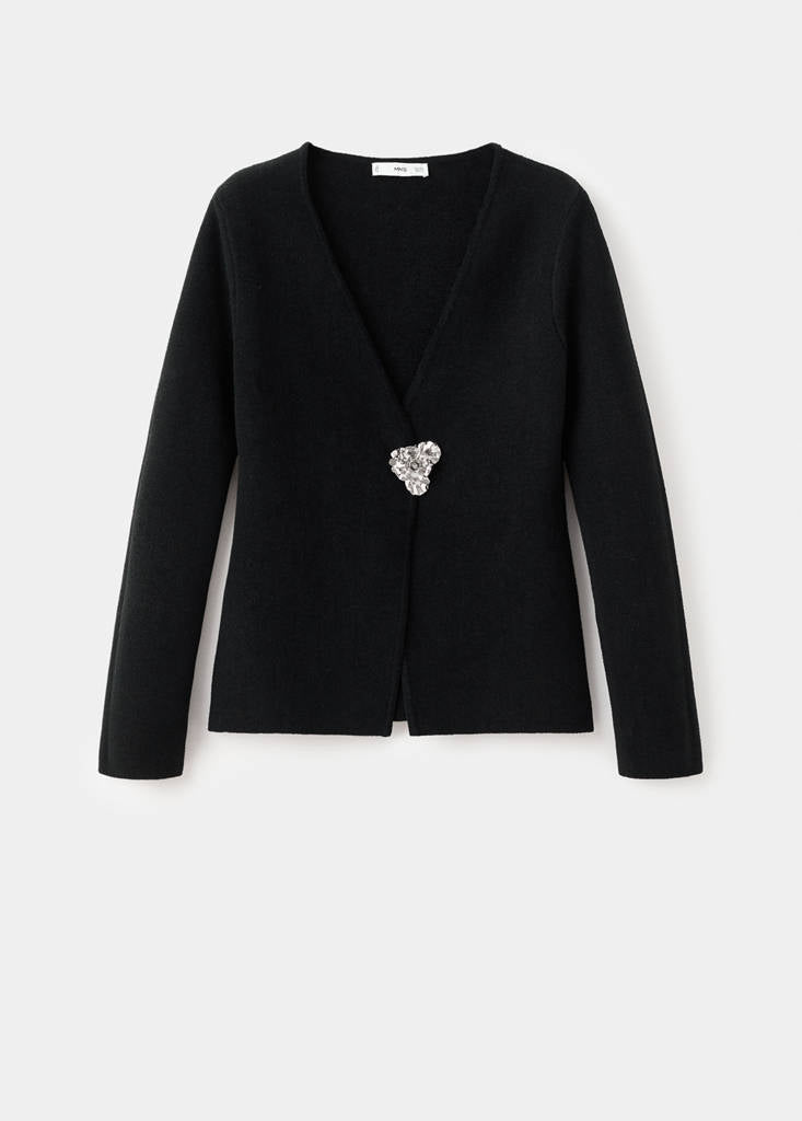Veste En Maille Bouton Bijou