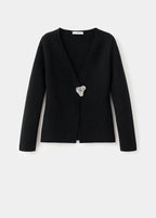 Veste En Maille Bouton Bijou
