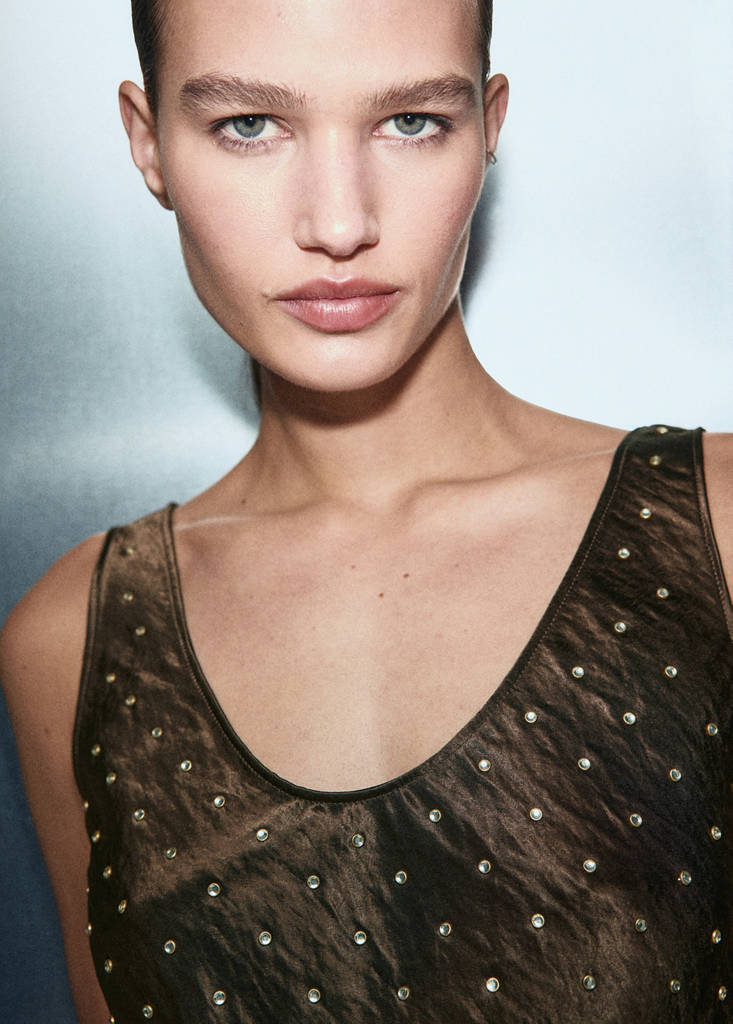 Top Satin Effet Froissé Strass