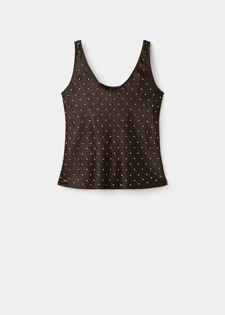 Top Satin Effet Froissé Strass