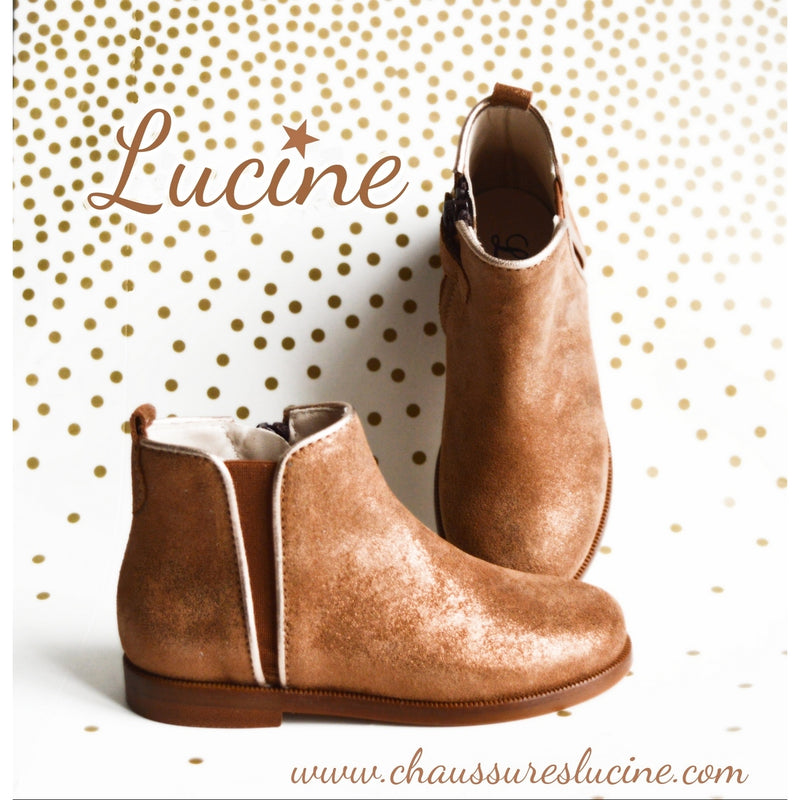 Boots Bottines Resistantes Fille Liseré - Cuir Camel Irisé - Fille