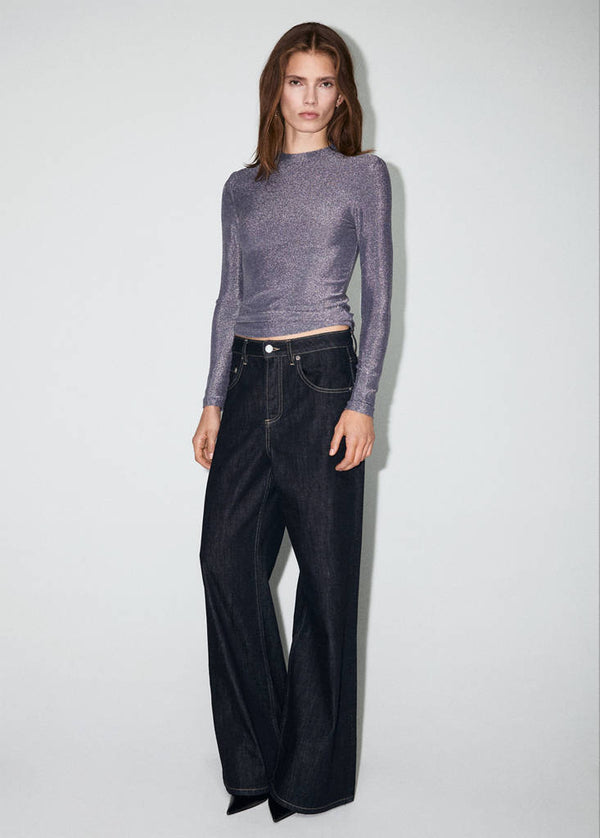 T-shirt in lurex con collo alto
