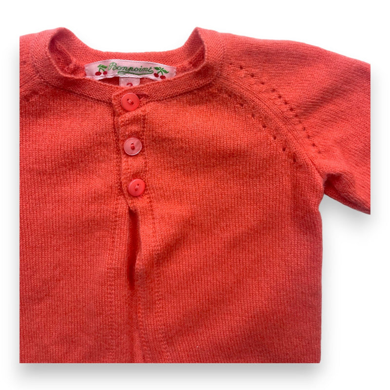 Bonpoint - Cardigan Rose/Rouge En Cachemire - 3 Mois