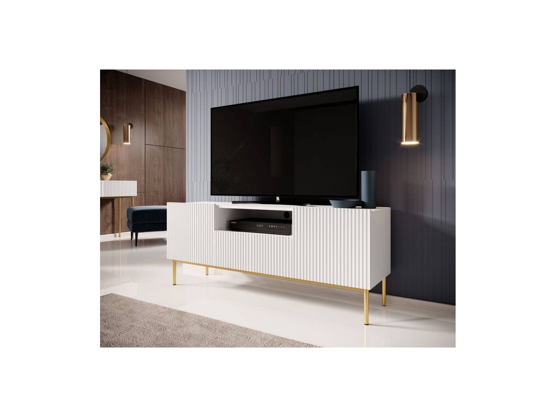Kasha - TV Unit with Open Compartment - Gold Legs