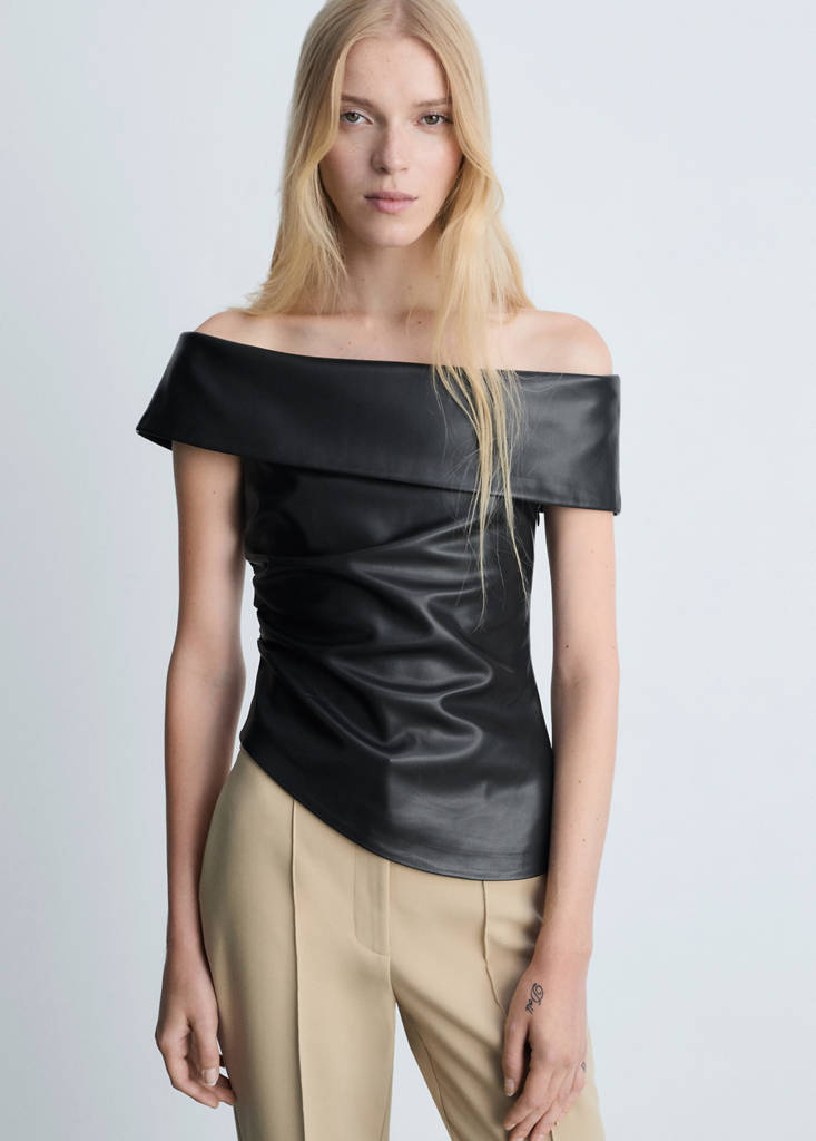 Top Cuir Synthétique Épaules Dénudées