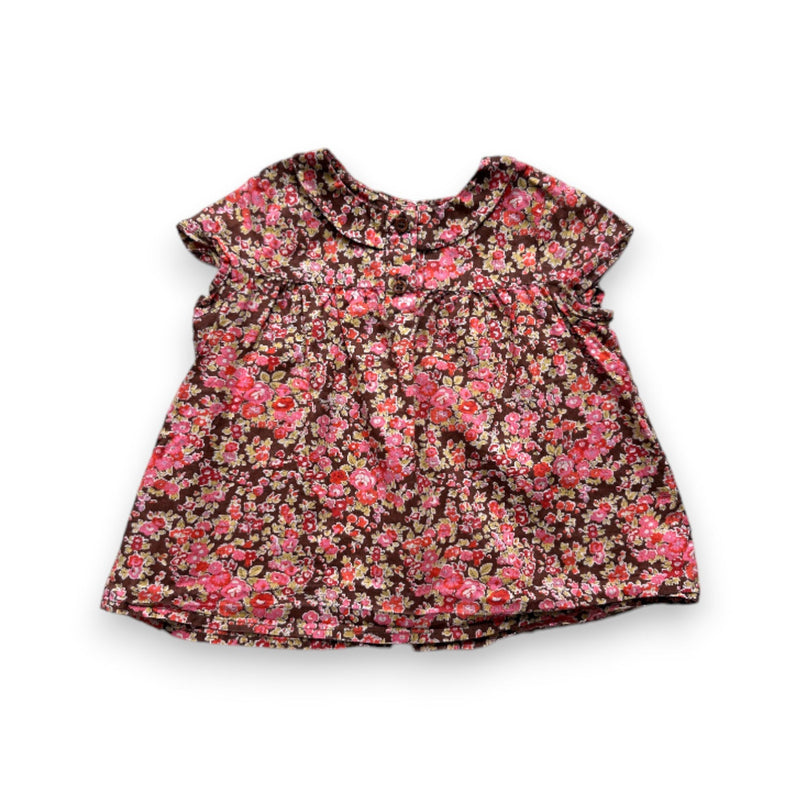 Bonpoint - Blouse Marron À Fleurs Roses - 2 Ans