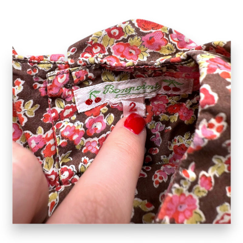 Bonpoint - Blouse Marron À Fleurs Roses - 2 Ans