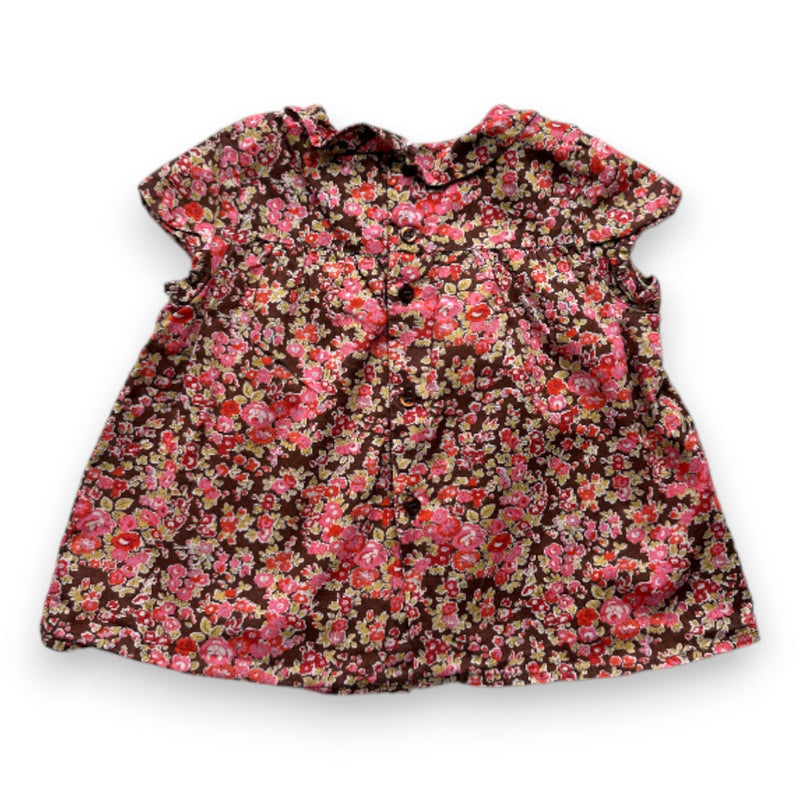 Bonpoint - Blouse Marron À Fleurs Roses - 2 Ans