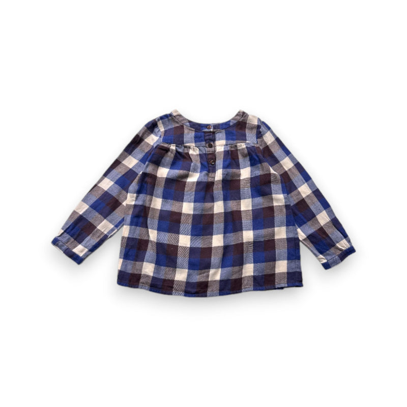 Bonpoint - Blouse En Laine À Manches Longues Bleue Et Marron - 3 Ans