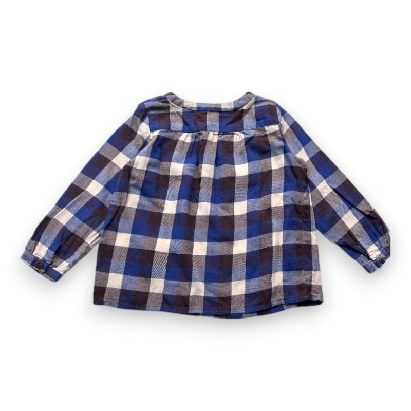 Bonpoint - Blouse En Laine À Manches Longues Bleue Et Marron - 3 Ans