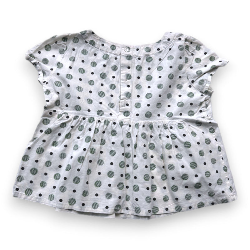 Bonpoint - Blouse À Manches Courtes Blanche Et Verte À Pois - 3 Ans