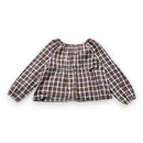 Bonpoint - Blouse À Manches Longues Marron Et Blanche À Carreaux - 6 Ans