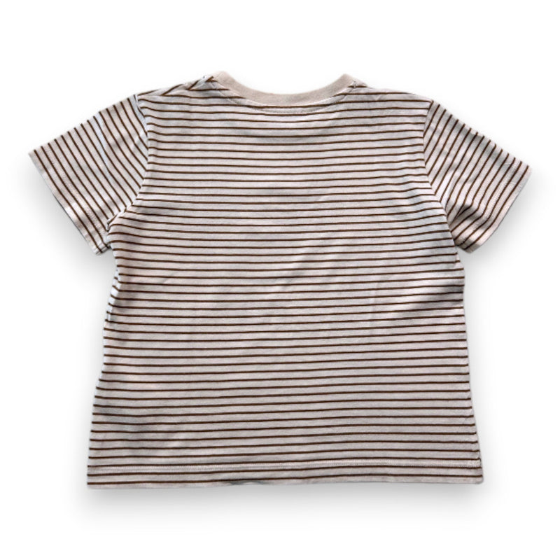 Bonpoint - T-Shirt À Manches Courtes Beige À Rayures Avec Imprimé - 4 Ans