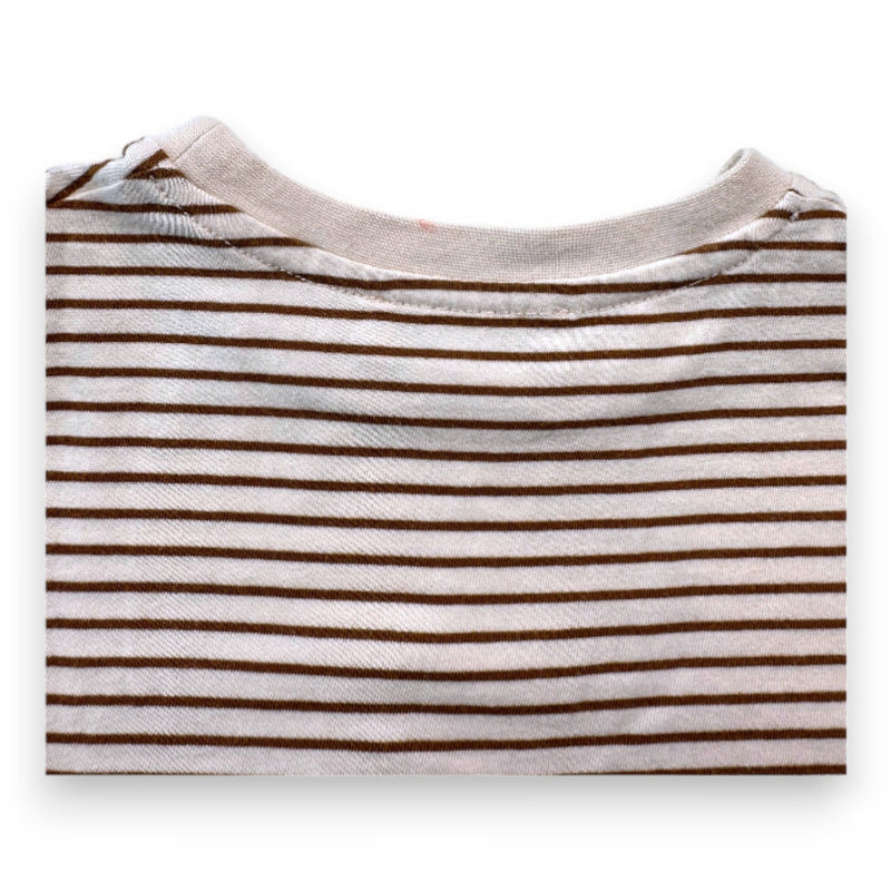 Bonpoint - T-Shirt À Manches Courtes Beige À Rayures Avec Imprimé - 4 Ans