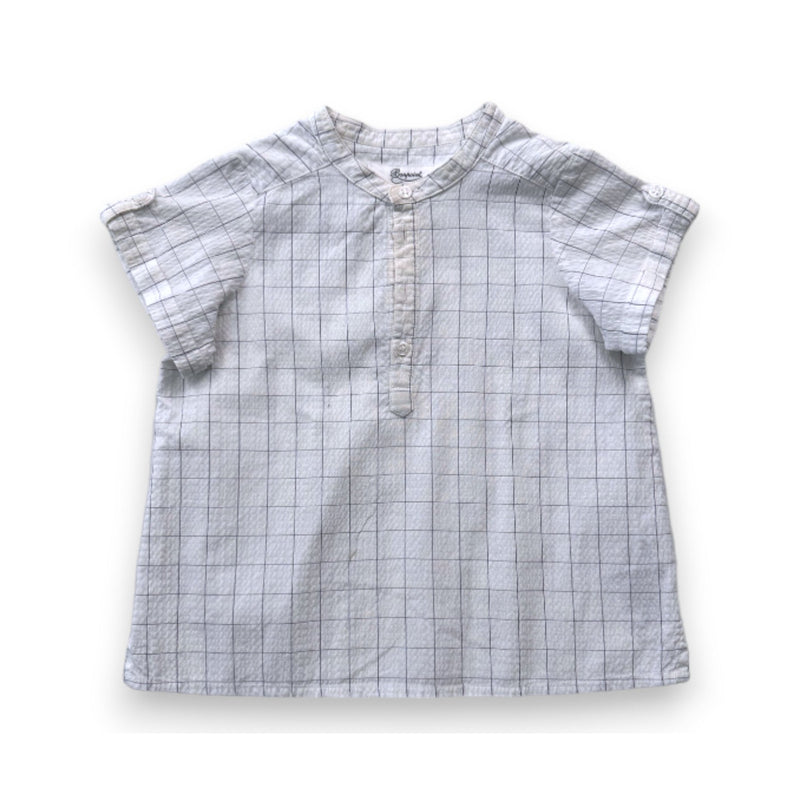 Bonpoint - Blouse À Manches Courtes Blanche À Carreaux - 3 Ans