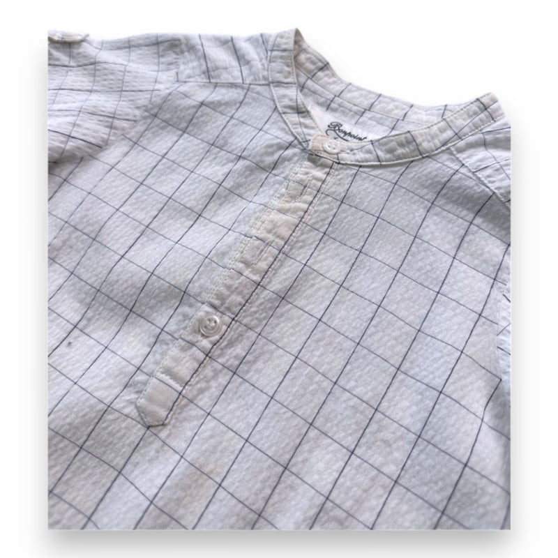 Bonpoint - Blouse À Manches Courtes Blanche À Carreaux - 3 Ans