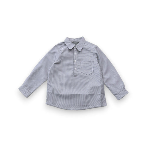 Bonpoint - Chemise À Manches Longues Blanche Et Grise À Rayures Neuve - 4 Ans