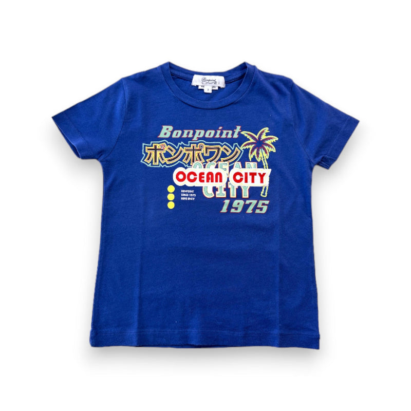 Bonpoint - T-Shirt À Manches Courtes Bleu Avec Imprimé - 3 Ans