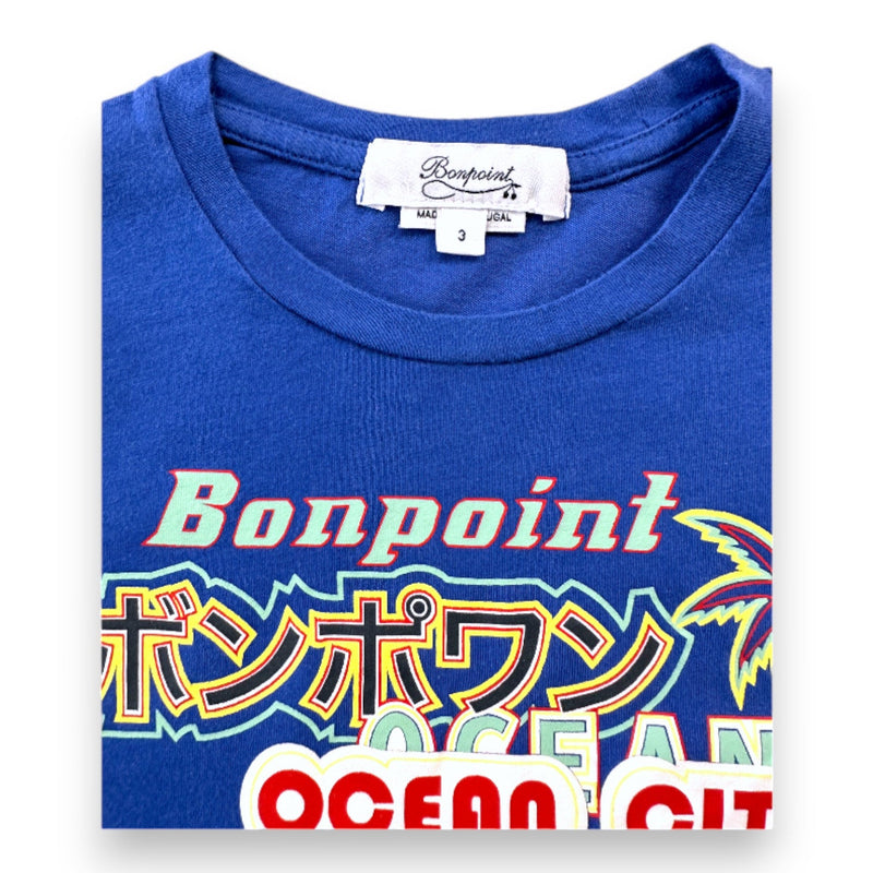 Bonpoint - T-Shirt À Manches Courtes Bleu Avec Imprimé - 3 Ans