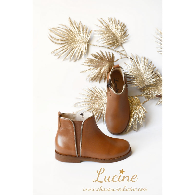 Boots Bottines Resistantes Fille Liseré - Cuir Camel Or - Fille